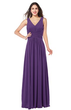 ColsBM Lucia Dark Purple Sexy A-line V-neck Zipper Floor Length Ruching Plus Size Bridesmaid Dresses