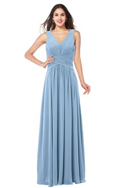 ColsBM Lucia Dusty Blue Sexy A-line V-neck Zipper Floor Length Ruching Plus Size Bridesmaid Dresses