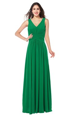 ColsBM Lucia Green Sexy A-line V-neck Zipper Floor Length Ruching Plus Size Bridesmaid Dresses
