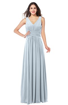 ColsBM Lucia Illusion Blue Sexy A-line V-neck Zipper Floor Length Ruching Plus Size Bridesmaid Dresses