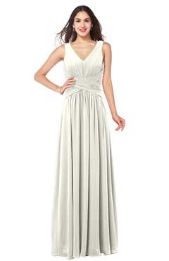 ColsBM Lucia Ivory Sexy A-line V-neck Zipper Floor Length Ruching Plus Size Bridesmaid Dresses