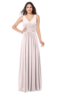 ColsBM Lucia Light Pink Sexy A-line V-neck Zipper Floor Length Ruching Plus Size Bridesmaid Dresses
