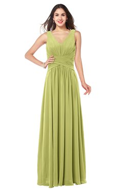 ColsBM Lucia Linden Green Sexy A-line V-neck Zipper Floor Length Ruching Plus Size Bridesmaid Dresses
