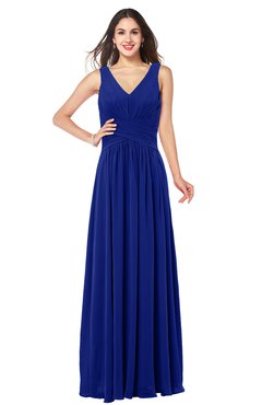 ColsBM Lucia Nautical Blue Sexy A-line V-neck Zipper Floor Length Ruching Plus Size Bridesmaid Dresses