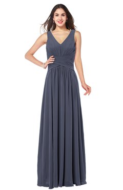 ColsBM Lucia Nightshadow Blue Sexy A-line V-neck Zipper Floor Length Ruching Plus Size Bridesmaid Dresses