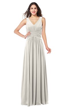 ColsBM Lucia Off White Sexy A-line V-neck Zipper Floor Length Ruching Plus Size Bridesmaid Dresses