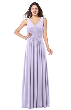 ColsBM Lucia Pastel Lilac Sexy A-line V-neck Zipper Floor Length Ruching Plus Size Bridesmaid Dresses