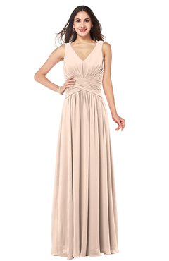 ColsBM Lucia Peach Puree Sexy A-line V-neck Zipper Floor Length Ruching Plus Size Bridesmaid Dresses