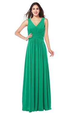ColsBM Lucia Pepper Green Sexy A-line V-neck Zipper Floor Length Ruching Plus Size Bridesmaid Dresses
