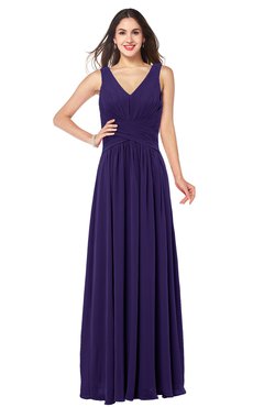 ColsBM Lucia Royal Purple Sexy A-line V-neck Zipper Floor Length Ruching Plus Size Bridesmaid Dresses