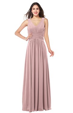 ColsBM Lucia Silver Pink Sexy A-line V-neck Zipper Floor Length Ruching Plus Size Bridesmaid Dresses