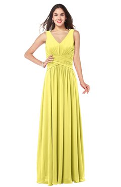 ColsBM Lucia Yellow Iris Sexy A-line V-neck Zipper Floor Length Ruching Plus Size Bridesmaid Dresses