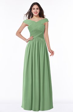 ColsBM Wendy Fair Green Classic A-line Off-the-Shoulder Sleeveless Zip up Floor Length Plus Size Bridesmaid Dresses
