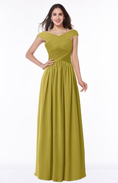 ColsBM Wendy Golden Olive Classic A-line Off-the-Shoulder Sleeveless Zip up Floor Length Plus Size Bridesmaid Dresses