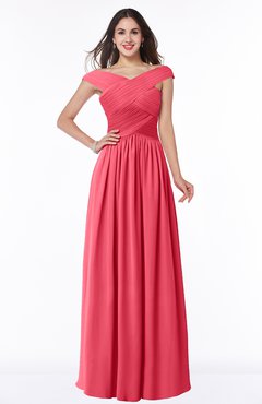 ColsBM Wendy Guava Classic A-line Off-the-Shoulder Sleeveless Zip up Floor Length Plus Size Bridesmaid Dresses