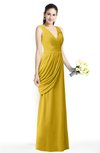 ColsBM Nora Lemon Curry Elegant A-line V-neck Sleeveless Zip up Sash Plus Size Bridesmaid Dresses