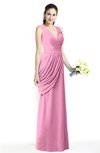 ColsBM Nora Pink Elegant A-line V-neck Sleeveless Zip up Sash Plus Size Bridesmaid Dresses