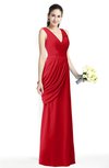 ColsBM Nora Red Elegant A-line V-neck Sleeveless Zip up Sash Plus Size Bridesmaid Dresses