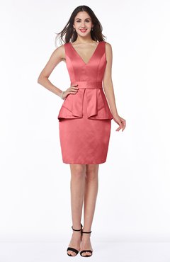 ColsBM Desiree Coral Classic Column V-neck Sleeveless Half Backless Sash Wedding Guest Dresses