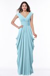 ColsBM Alice Aqua Mature V-neck Short Sleeve Chiffon Floor Length Plus Size Bridesmaid Dresses