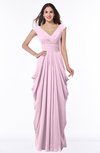 ColsBM Alice Baby Pink Mature V-neck Short Sleeve Chiffon Floor Length Plus Size Bridesmaid Dresses
