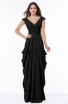 ColsBM Alice Black Mature V-neck Short Sleeve Chiffon Floor Length Plus Size Bridesmaid Dresses