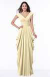 ColsBM Alice Cornhusk Mature V-neck Short Sleeve Chiffon Floor Length Plus Size Bridesmaid Dresses