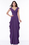 ColsBM Alice Dark Purple Mature V-neck Short Sleeve Chiffon Floor Length Plus Size Bridesmaid Dresses