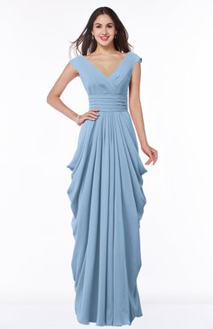 ColsBM Alice Dusty Blue Mature V-neck Short Sleeve Chiffon Floor Length Plus Size Bridesmaid Dresses