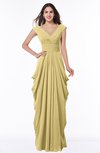 ColsBM Alice Gold Mature V-neck Short Sleeve Chiffon Floor Length Plus Size Bridesmaid Dresses