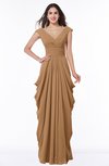 ColsBM Alice Light Brown Mature V-neck Short Sleeve Chiffon Floor Length Plus Size Bridesmaid Dresses