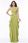 ColsBM Alice Linden Green Mature V-neck Short Sleeve Chiffon Floor Length Plus Size Bridesmaid Dresses