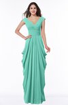 ColsBM Alice Mint Green Mature V-neck Short Sleeve Chiffon Floor Length Plus Size Bridesmaid Dresses