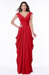 ColsBM Alice Red Mature V-neck Short Sleeve Chiffon Floor Length Plus Size Bridesmaid Dresses