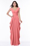 ColsBM Alice Shell Pink Mature V-neck Short Sleeve Chiffon Floor Length Plus Size Bridesmaid Dresses