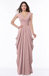 ColsBM Alice Silver Pink Mature V-neck Short Sleeve Chiffon Floor Length Plus Size Bridesmaid Dresses