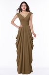 ColsBM Alice Truffle Mature V-neck Short Sleeve Chiffon Floor Length Plus Size Bridesmaid Dresses