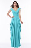 ColsBM Alice Turquoise Mature V-neck Short Sleeve Chiffon Floor Length Plus Size Bridesmaid Dresses