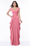 ColsBM Alice Watermelon Mature V-neck Short Sleeve Chiffon Floor Length Plus Size Bridesmaid Dresses