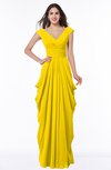 ColsBM Alice Yellow Mature V-neck Short Sleeve Chiffon Floor Length Plus Size Bridesmaid Dresses