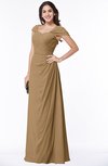 ColsBM Clare Indian Tan Modest Sweetheart Short Sleeve Floor Length Pleated Plus Size Bridesmaid Dresses