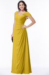 ColsBM Clare Lemon Curry Modest Sweetheart Short Sleeve Floor Length Pleated Plus Size Bridesmaid Dresses