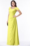 ColsBM Clare Pale Yellow Modest Sweetheart Short Sleeve Floor Length Pleated Plus Size Bridesmaid Dresses