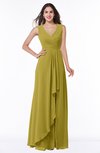 ColsBM Melody Golden Olive Glamorous A-line Sleeveless Zipper Chiffon Floor Length Plus Size Bridesmaid Dresses