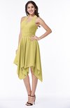 ColsBM Delaney Misted Yellow Cute A-line Sleeveless Zip up Chiffon Tea Length Plus Size Bridesmaid Dresses