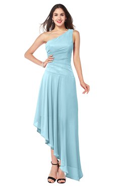 ColsBM Angela Aqua Simple A-line One Shoulder Half Backless Ruching Plus Size Bridesmaid Dresses