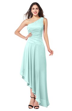 ColsBM Angela Blue Glass Simple A-line One Shoulder Half Backless Ruching Plus Size Bridesmaid Dresses