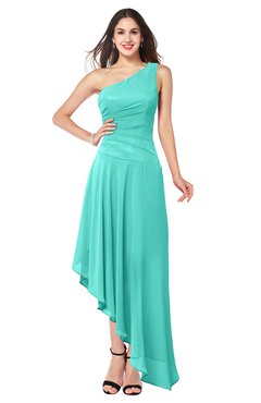 ColsBM Angela Blue Turquoise Simple A-line One Shoulder Half Backless Ruching Plus Size Bridesmaid Dresses