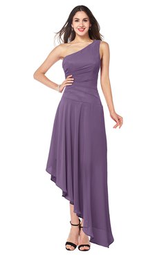 ColsBM Angela Chinese Violet Simple A-line One Shoulder Half Backless Ruching Plus Size Bridesmaid Dresses
