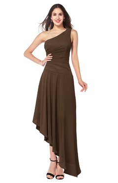 ColsBM Angela Chocolate Brown Simple A-line One Shoulder Half Backless Ruching Plus Size Bridesmaid Dresses